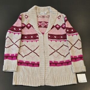 Open Cardigan Sweater XL 14/16 Girls Falls Creek Knit Pink White Valentine New